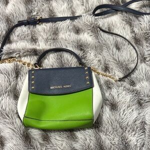 Michael Kors Navy, Green, and White Crossbody Bag